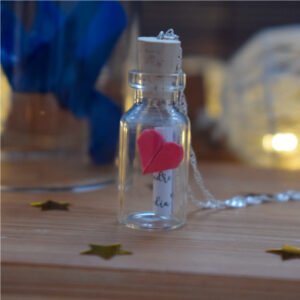Collar mini botellita de corazón con origami y cadena en plata