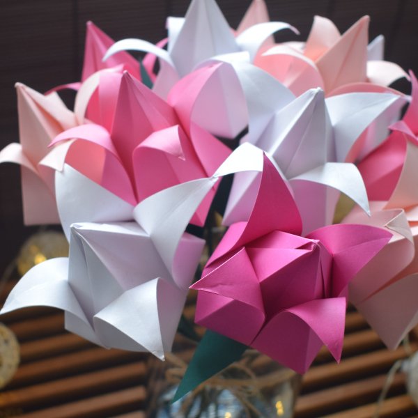 Florero grande x12 de tulipanes de origami